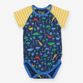 Bodysuit Navy and Yellow Stripe Sleeves Dinosaurs