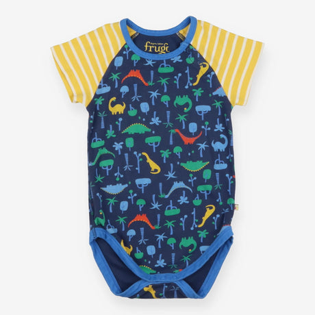 Bodysuit Navy and Yellow Stripe Sleeves Dinosaurs