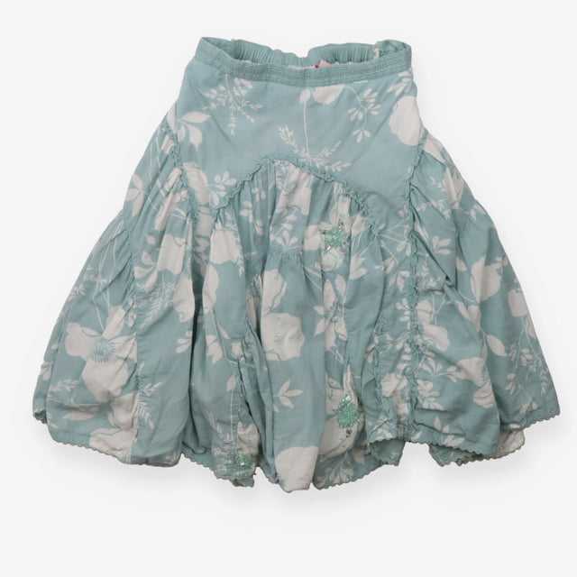 Midi skirt green with white floral pattern and bea
