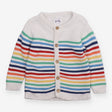 White rainbow striped cardigan wooden button 