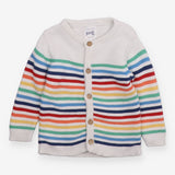 White rainbow striped cardigan wooden button 