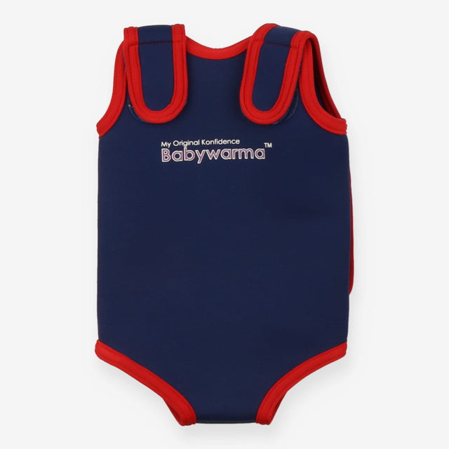 Baby wetsuit vest blue red and white dots