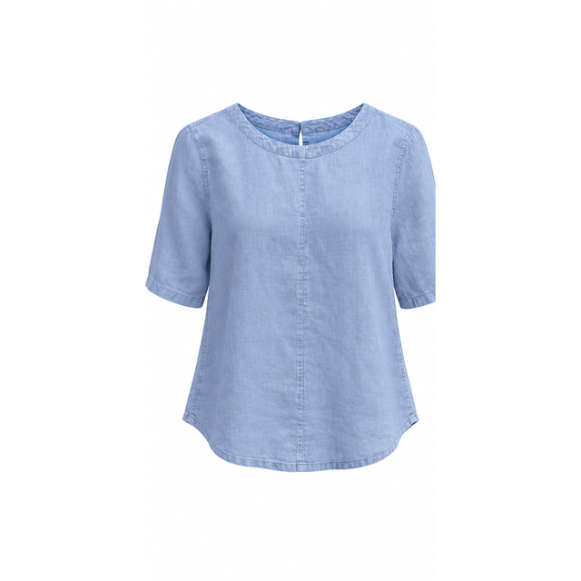 Blue White Striped 100% Pure Linen Short Sleeve To
