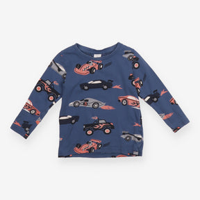 T-Shirt Long Sleeve Blue Racing Cars