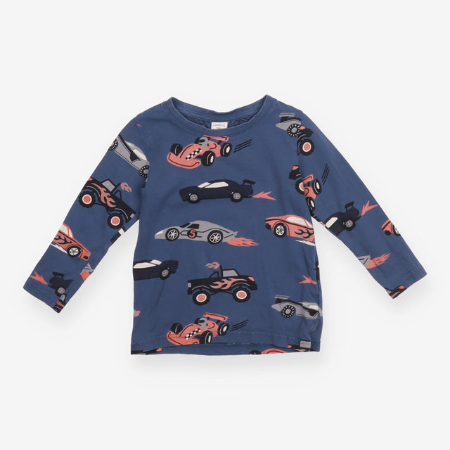 T-Shirt Long Sleeve Blue Racing Cars
