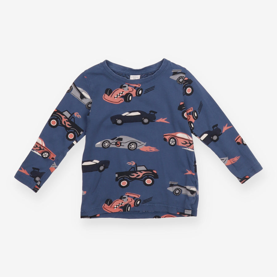 T-Shirt Long Sleeve Blue Racing Cars