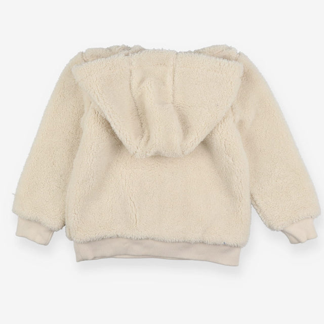 Cream 1/4 zip hoodie with pink edge pocket