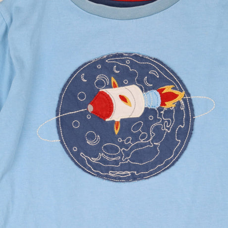 T-shirt blue rocket orbiting