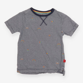 T-Shirt Short Sleeve Striped Rainbow Embroidery Na