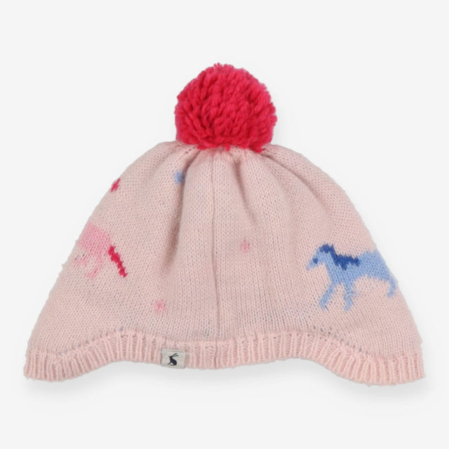 Winter hat pink bobble with unicorns print 