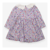 Dress LS purple ditsy white lace collar