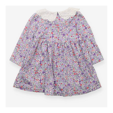 Dress LS purple ditsy white lace collar