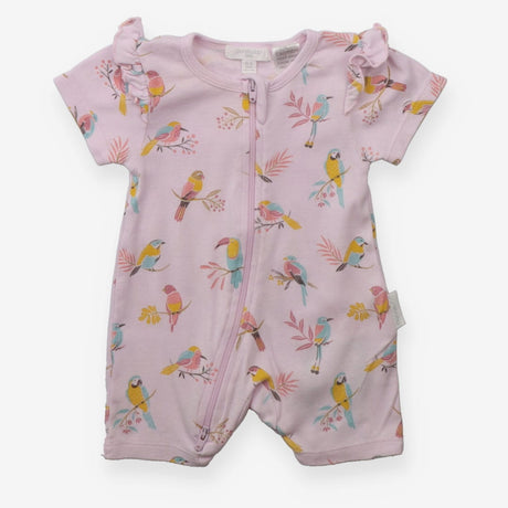 Romper Short Sleeved Pink Bird Print 