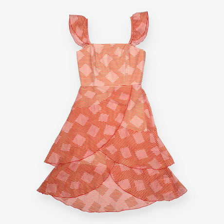 Azura Pink Red Organza Ruffle Midi Dress