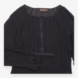 Reiss Black Sheer Pleated Front Long Sleeve Blouse