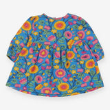 Dress LS jersey bright blue large flowers