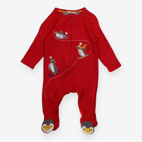 Sleepsuit Red Skiing Penguins