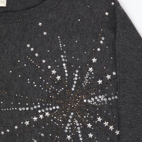 Dark Grey Bejewelled Star Jumper Knit Embellished 