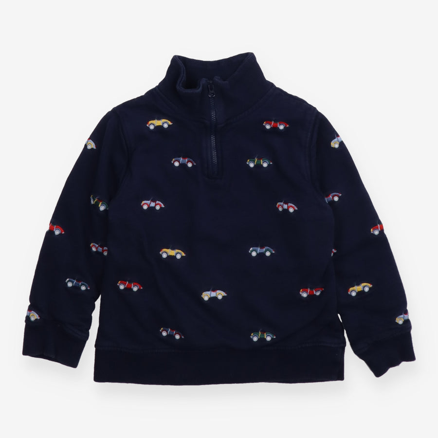 Sweater Half Zip Navy with Car Appliques