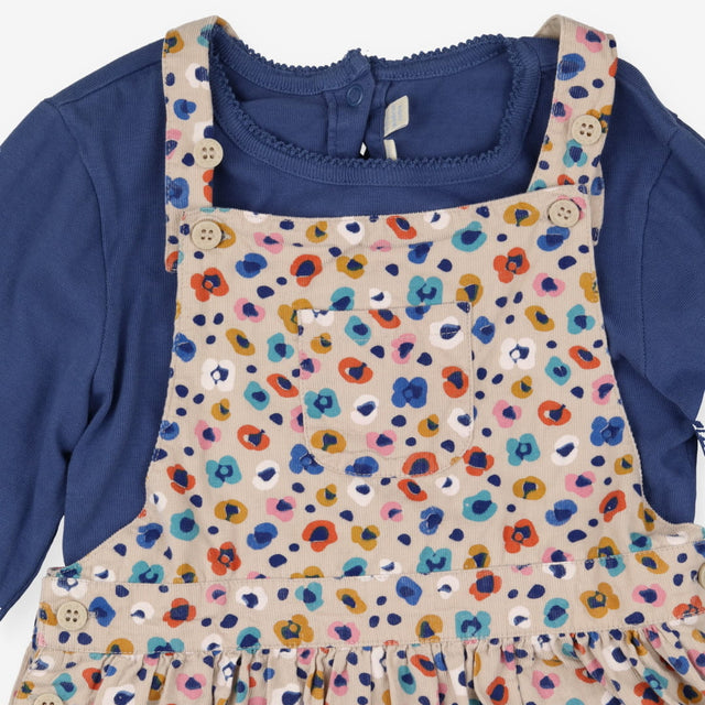 Outfit cord multi leopard print pinafore and top 