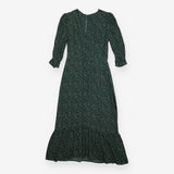 Maxi Dress Green Spot Print Long Sleeve Tiered