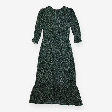 Maxi Dress Green Spot Print Long Sleeve Tiered
