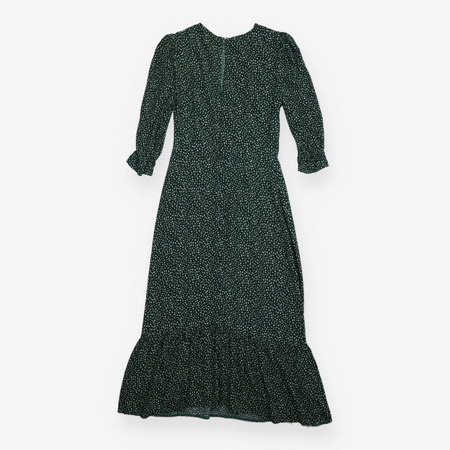 Maxi Dress Green Spot Print Long Sleeve Tiered