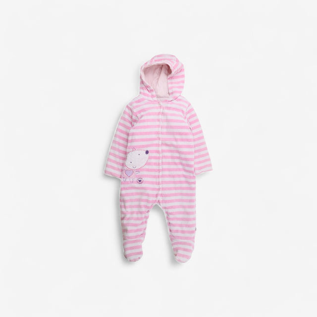 Pink Stripe velour Pramsuit
