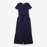 Jumpsuit Short Sleeve Wrap Front Tie Waist Navy