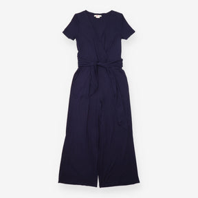 Jumpsuit Short Sleeve Wrap Front Tie Waist Navy