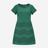 Teal Green Embroidered Scallop Sleeve Shift Dress