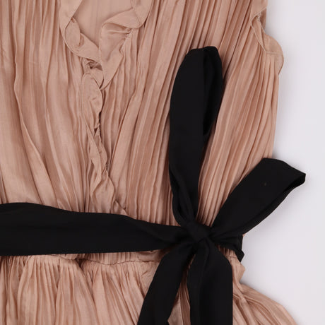 Blush Pink Pleated Silk Dress Black Sash