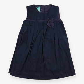 Denim Pinafore Dress with Bow