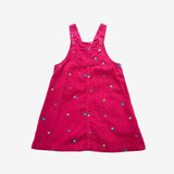 Pink Cord Pinafore Dress with Flowers