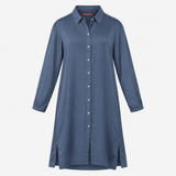 Shirt Dress Navy Cupro Long Sleeve Button Front Mi