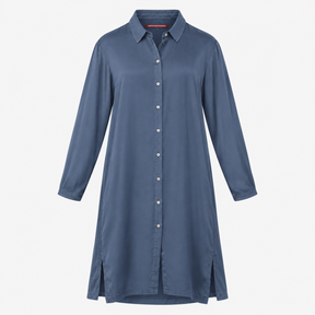 Shirt Dress Navy Cupro Long Sleeve Button Front Mi