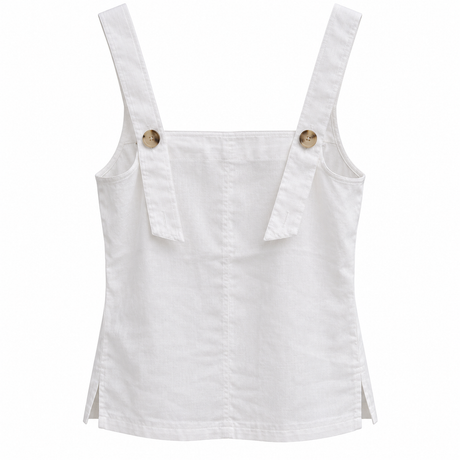 White 100% Linen Square Neck Cami Top
