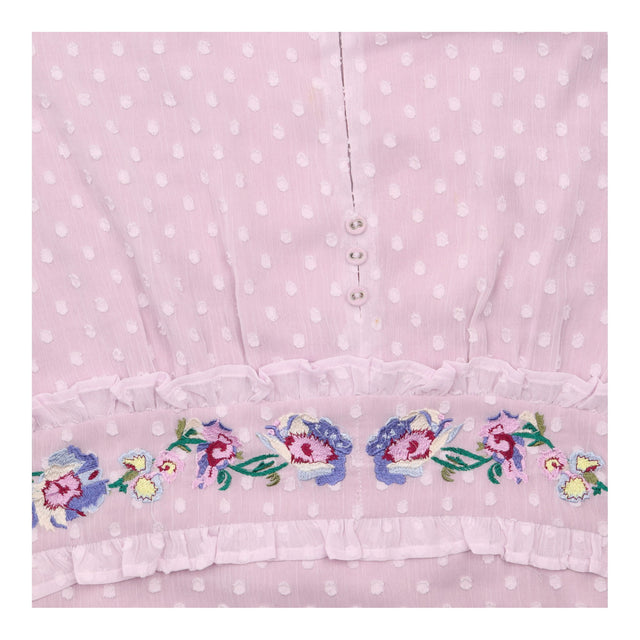 Lilac Purple Swiss Dot Floral Embroidered Puff Sle