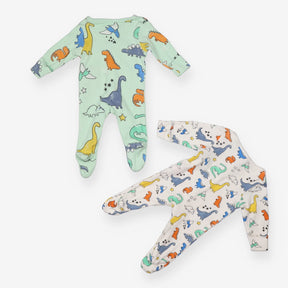 Sleepsuits 2 Pack Green and White Dinosaurs