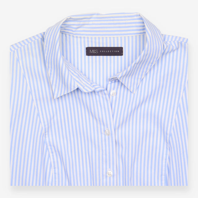 Shirt Light Blue White Stripe 3 4 Sleeve Button Do