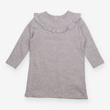 Dress Long Sleeve Grey with Frill Neckline