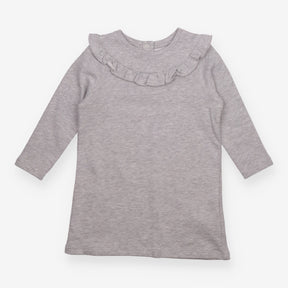 Dress Long Sleeve Grey with Frill Neckline