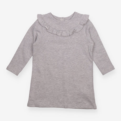 Dress Long Sleeve Grey with Frill Neckline