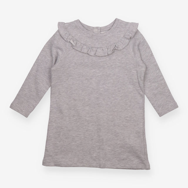 Dress Long Sleeve Grey with Frill Neckline