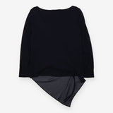Long Sleeve Top Dark Blue Draped Cowl Neck Ruched 