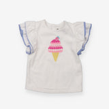 Short Sleeve White Ice Cream Top with Frill Sleeve