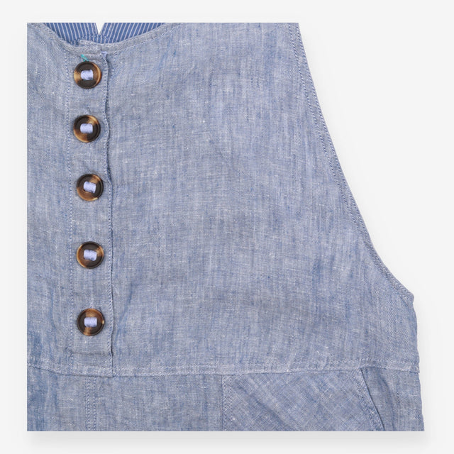 Dungarees Chambray Blue Pure Linen Cropped