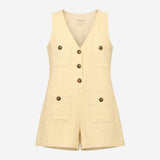 Playsuit Ecru Cream V Neck Button Front Viscose Li
