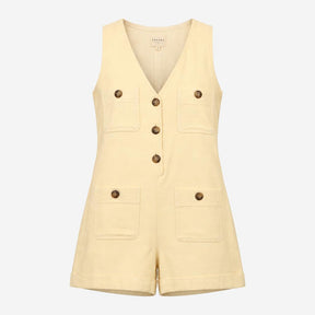 Playsuit Ecru Cream V Neck Button Front Viscose Li