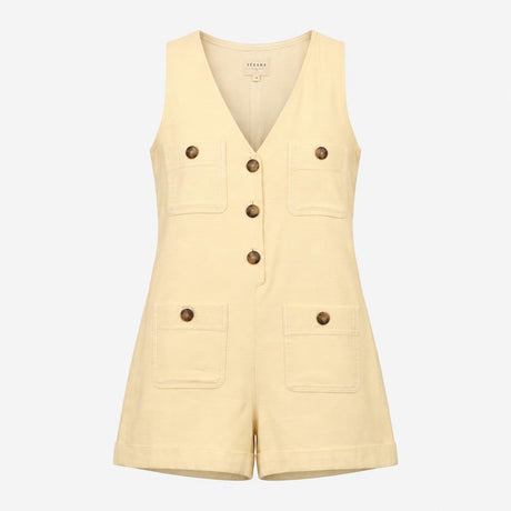 Playsuit Ecru Cream V Neck Button Front Viscose Li